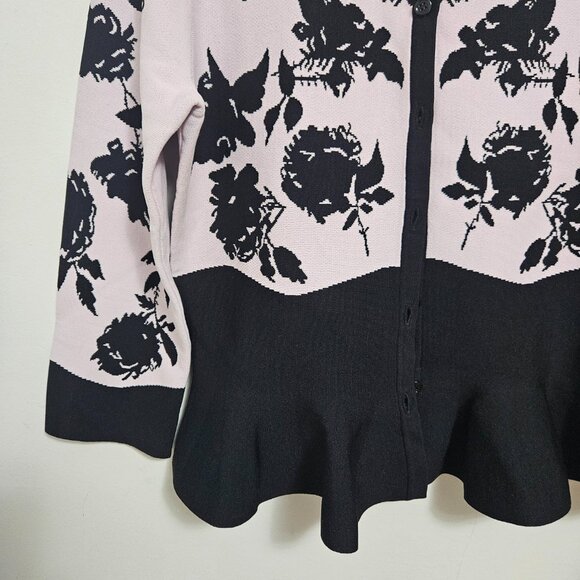 3.1 Philip Lim Peplum cardigan Women's Sz M Black  Red Pink Floral Designer - Picture 5 of 7